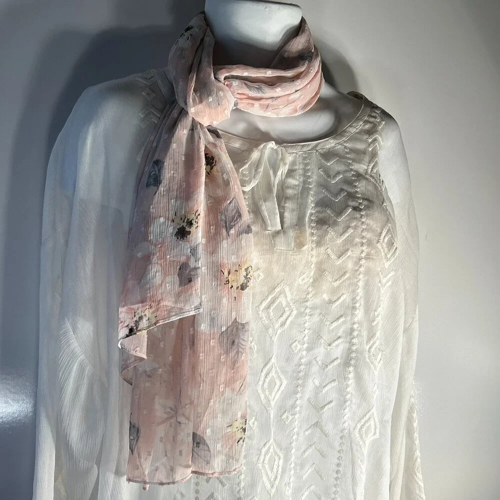 Pastel Pink Floral Sheer Print Scarf or Wrap Cottage Coquette Fairy Romantic